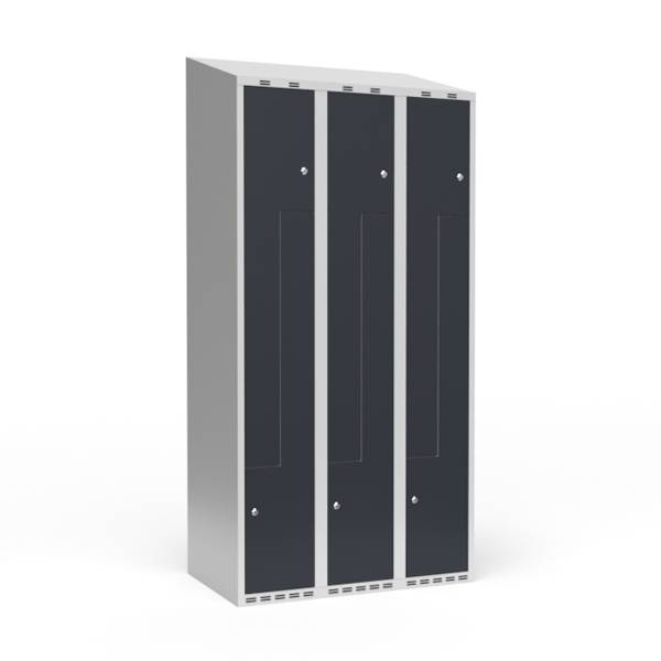 Garderobeskab 3x300 mm Skr&aring;t tag 2-delt s&oslash;jle Z-d&oslash;r Antracit d&oslash;r Cylinderl&aring;s
