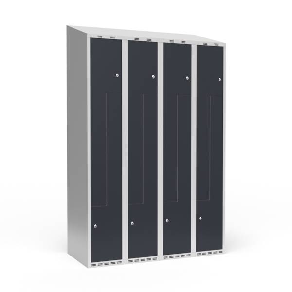 Garderobeskab 4x300 mm Skr&aring;t tag 2-delt s&oslash;jle Z-d&oslash;r Antracit d&oslash;r Cylinderl&aring;s