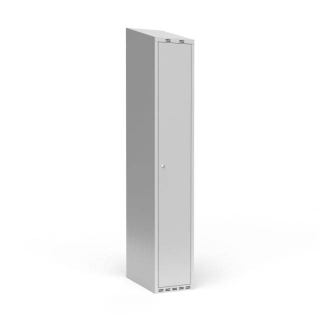 Garderobeskab 1x300 mm m/skr&aring;t tag, 1 rum i h&oslash;jden og lys gr&aring; d&oslash;r m/cylinderl&aring;s