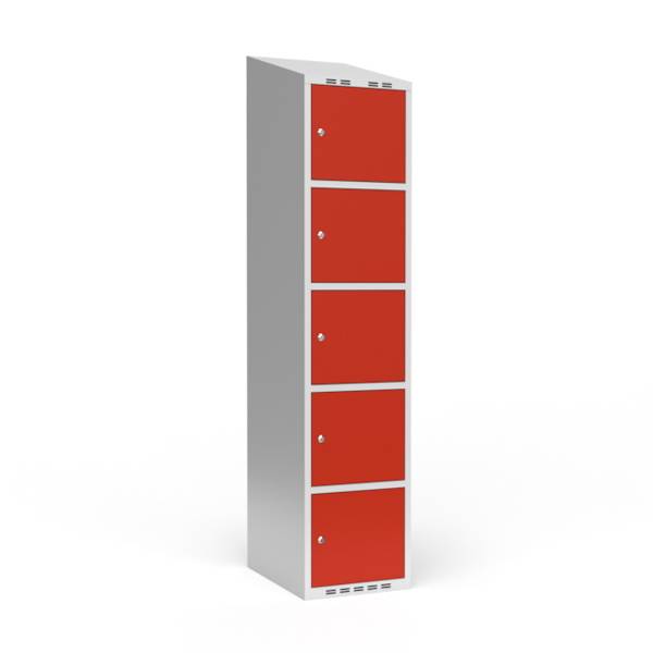 Garderobeskab 1x400 mm Skr&aring;t tag 5 rum i h&oslash;jden R&oslash;d d&oslash;r Cylinderl&aring;s