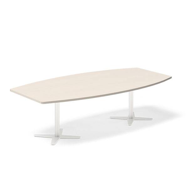 Konferencebord DNA, Birk 2600x1200 mm b&aring;dformet, Hvid understel