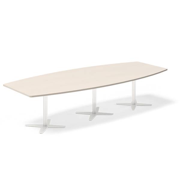 Konferencebord DNA, Birk 3200x1200 mm b&aring;dformet, Hvid understel