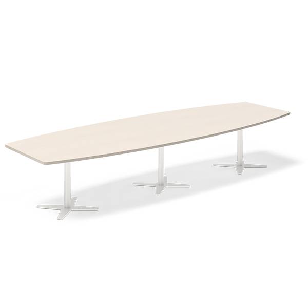 Konferencebord DNA, Birk 3800x1200 mm b&aring;dformet, Hvid understel