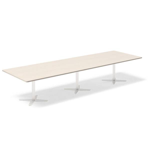 Konferencebord DNA, Birk 3800x1200 mm rektangul&aelig;rt, Hvid understel