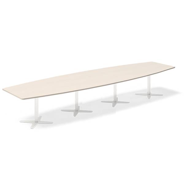 Konferencebord DNA, Birk 4400x1200 mm b&aring;dformet, Hvid understel