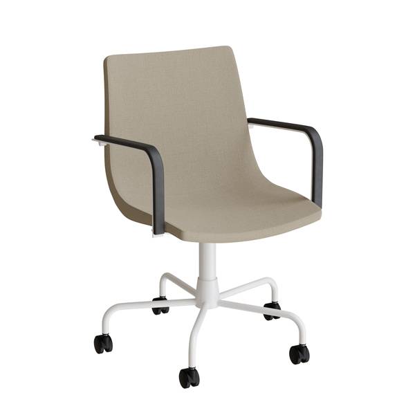 Stol Colt 10016 Med arml&aelig;n og drejeligt undestel med hjul, beige tekstil, hvidt stel