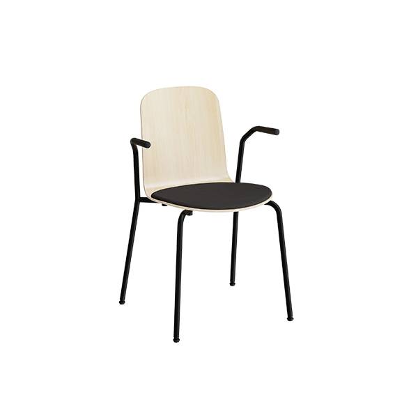 Stol Add 5901 birk laminat, polstret s&aelig;de i sort tekstil, sort stel