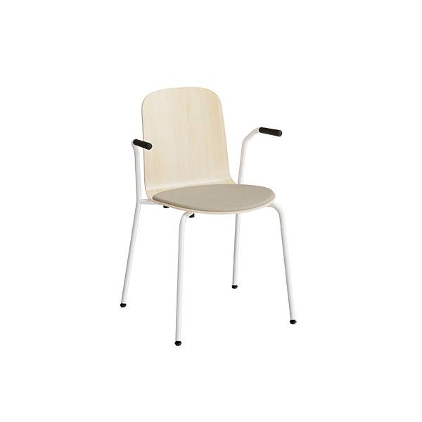 Stol Add 5901 birk laminat, polstret s&aelig;de i beige tekstil, hvidt stel