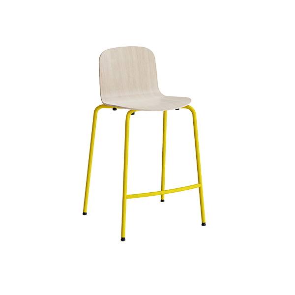 Barstol ADD Hvidpigmenteret eg laminat, gule ben, h&oslash;jde 620 mm