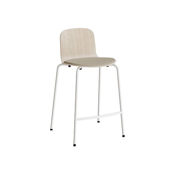 Barstol ADD Birk laminat, s&aelig;de i beige tekstil, hvide ben glans 10