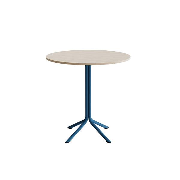 Bord Atlas 1133 &Oslash;900x900mm, Hvidpigmenteret eg med azurbl&aring;t understel