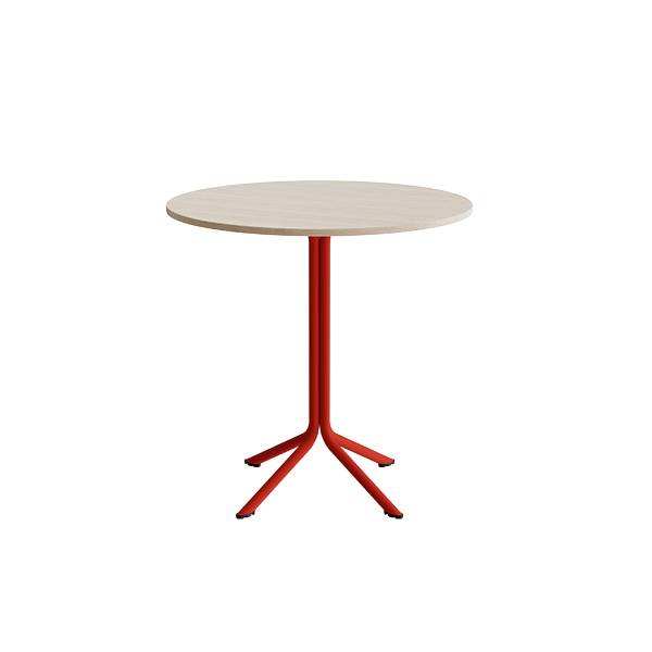 Bord Atlas 1133 &Oslash;900x900mm, Hvidpigmenteret eg med r&oslash;dt understel