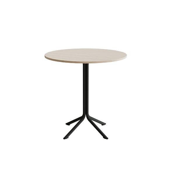 Bord Atlas 1133 &Oslash;900x900mm, Hvidpigmenteret eg med sortoliven understel