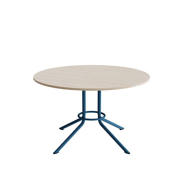 Bord Atlas 1133 &Oslash;1200x720mm, Hvidpigmenteret eg med azurbl&aring;t understel