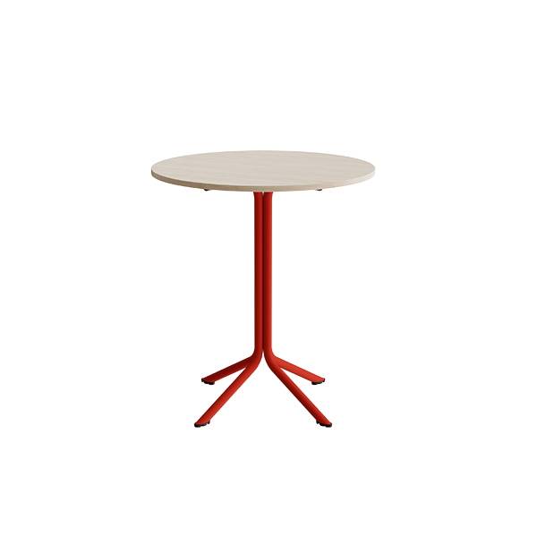 Bord Atlas 1133 &Oslash;800x900mm, Hvidpigmenteret eg med r&oslash;dt understel