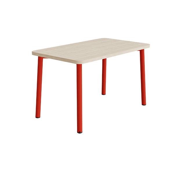 Bord Add 590, 1200x700 mm h&oslash;jde 720 mm med hvidpigmenteret eg, r&oslash;d stel