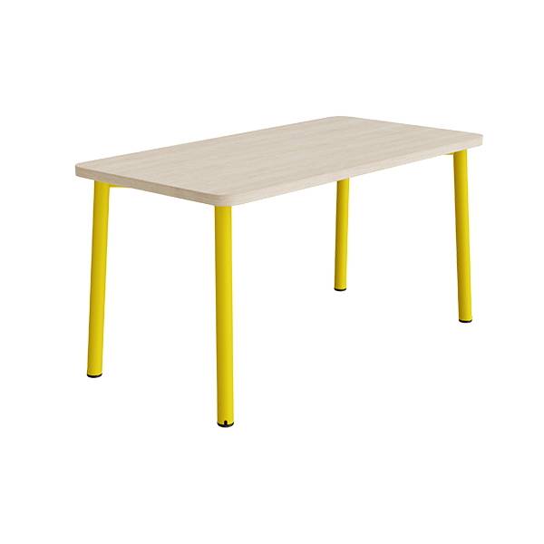 Bord Add 590, 1400x700 mm h&oslash;jde 720 mm med hvidpigmenteret eg, gult stel