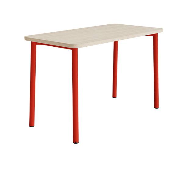 Bord Add 590, 1400x700 mm h&oslash;jde 900 mm med hvidpigmenteret eg, r&oslash;d stel