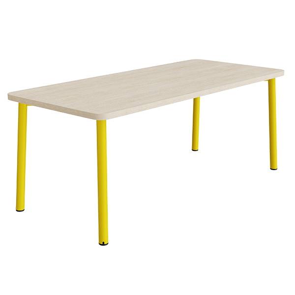 Bord Add 590, 1800x800 mm h&oslash;jde 720 mm med lydabsorberende hvidpigmenteret eg, gult stel
