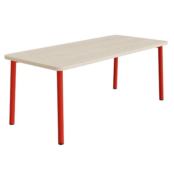 Bord Add 590, 1800x800 mm h&oslash;jde 720 mm med hvidpigmenteret eg, r&oslash;d stel