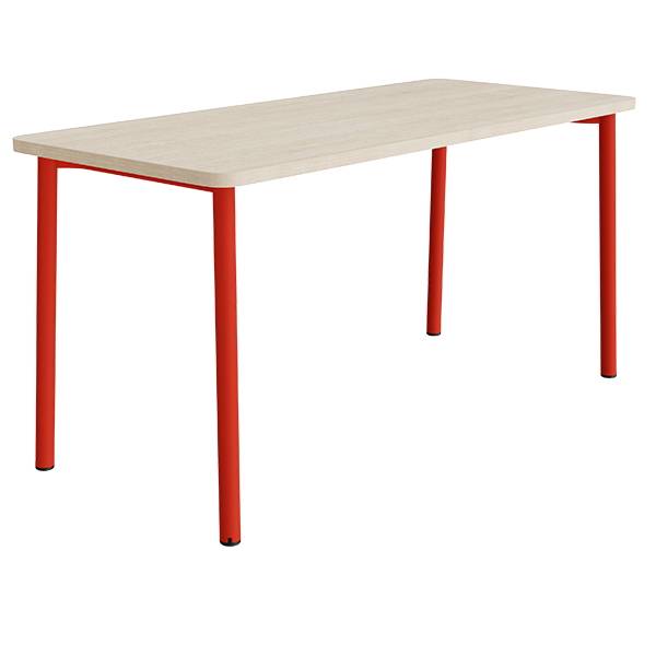 Bord Add 590, 1800x800 mm h&oslash;jde 900 mm med hvidpigmenteret eg, r&oslash;d stel