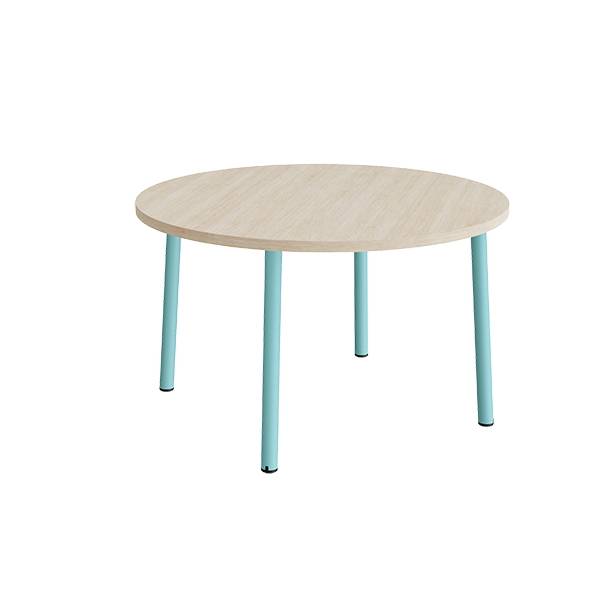 Bord Add 590, &Oslash;1200 mm, h&oslash;jde 720 mm, hvidpigmenteret eg laminat p&aring; turkis stel