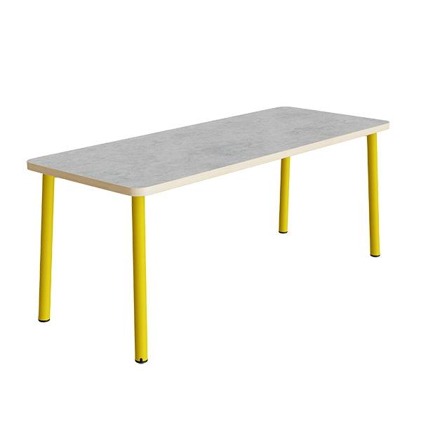 Bord Add 590, 1400x700 mm h&oslash;jde 900 mm med lys gr&aring; linoleum, gult stel