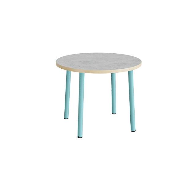Bord Add 590, &Oslash;900 mm, h&oslash;jde 720 mm, lys gr&aring; linoleum p&aring; turkis stel