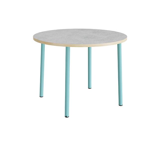 Bord Add 590, &Oslash;1200 mm, h&oslash;jde 900 mm, lys gr&aring; linoleum p&aring; turkis stel
