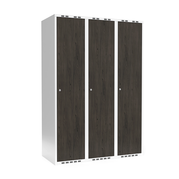 Garderobeskab 3x400 mm Lige tag Hel s&oslash;jle Laminat d&oslash;r Nocturne wood Cylinderl&aring;s