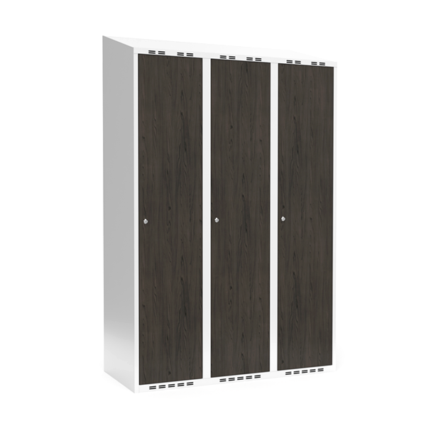 Garderobeskab 3x400 mm Skr&aring;t tag Hel s&oslash;jle Laminat d&oslash;r Nocturne wood Cylinderl&aring;s