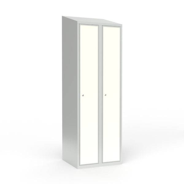 Skoleskab 2x300 Skr&aring;t tag 1 rum i h&oslash;jden Hvid laminatd&oslash;r Cylinderl&aring;s