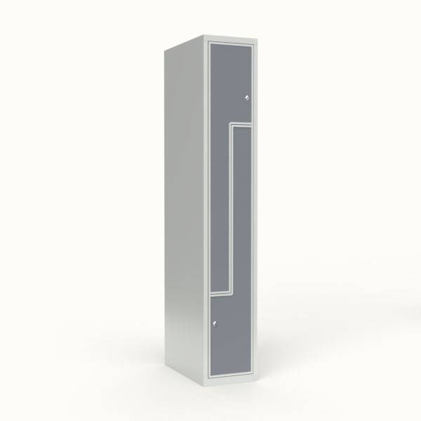 Skoleskab 1x300 Lige tag, Z-d&oslash;r Gr&aring; laminatd&oslash;r Cylinderl&aring;s