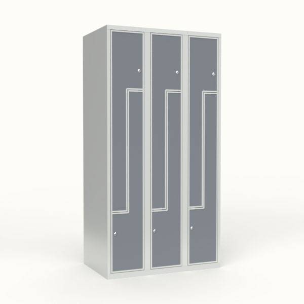 Skoleskab 3x300 Lige tag, Z-d&oslash;r Gr&aring; laminatd&oslash;r Cylinderl&aring;s