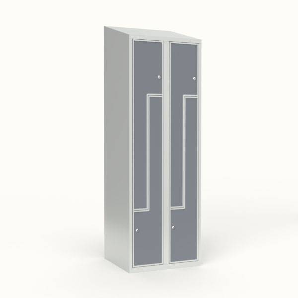Skoleskab 2x300 Skr&aring;t tag, Z-d&oslash;r Gr&aring; laminatd&oslash;r Cylinderl&aring;s
