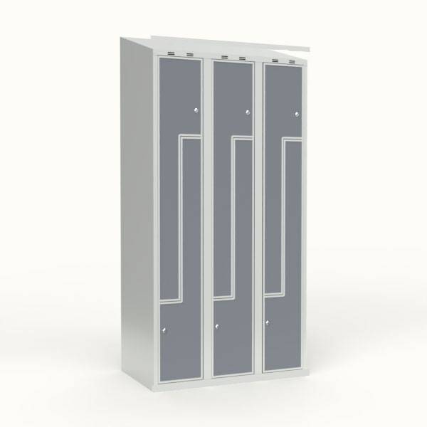 Skoleskab 3x300 Skr&aring;t tag, Z-d&oslash;r Gr&aring; laminatd&oslash;r Cylinderl&aring;s