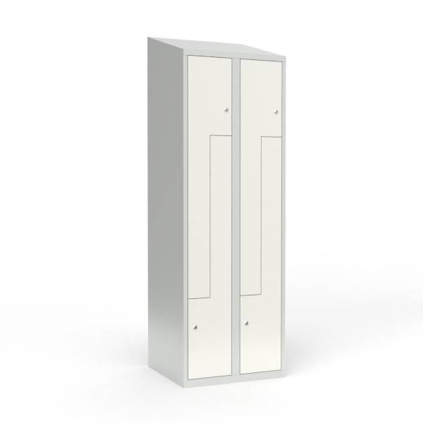 Skoleskab 2x300 Skr&aring;t tag, Z-d&oslash;r Hvid st&aring;ld&oslash;r Cylinderl&aring;s
