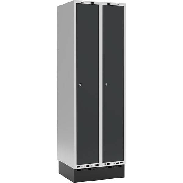 Garderobeskab 2x300mm m/lige tag, antracit d&oslash;r med cylinderl&aring;s og sokkel