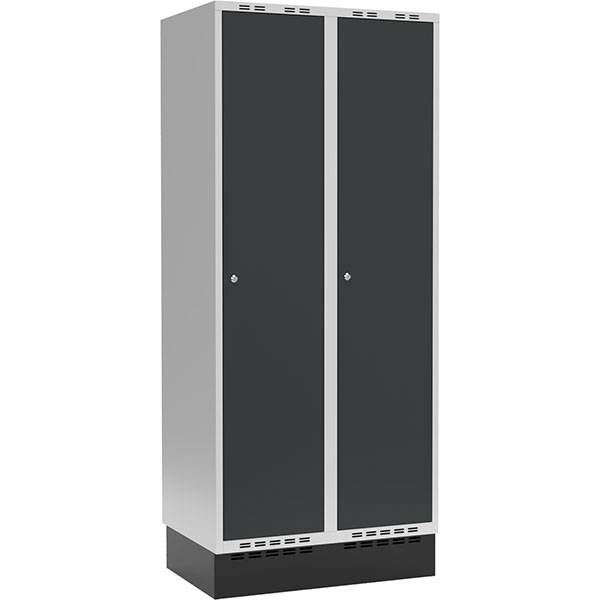 Garderobeskab 2x400mm m/lige tag, antracit d&oslash;r med cylinderl&aring;s og sokkel