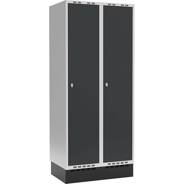 Garderobeskab 2x400mm m/lige tag, antracit d&oslash;r med greb for h&aelig;ngel&aring;s og sokkel