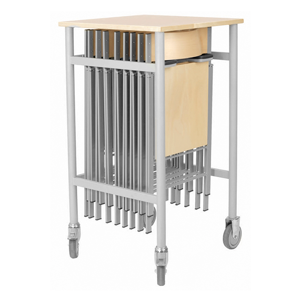 Mini stolevogn/st&aring;bord, Birk laminat med alugr&aring; ben